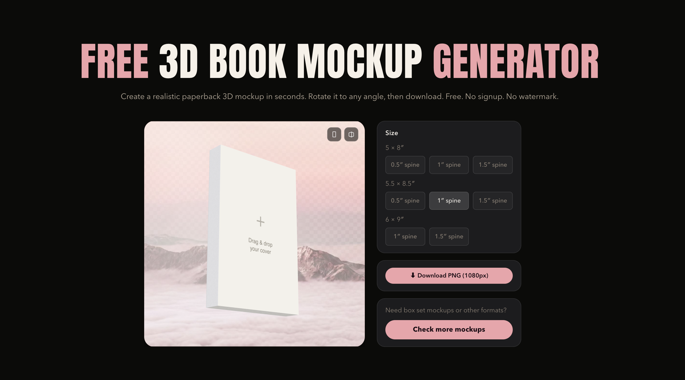 Free 3D book mockup generator from ThreeD Mockups