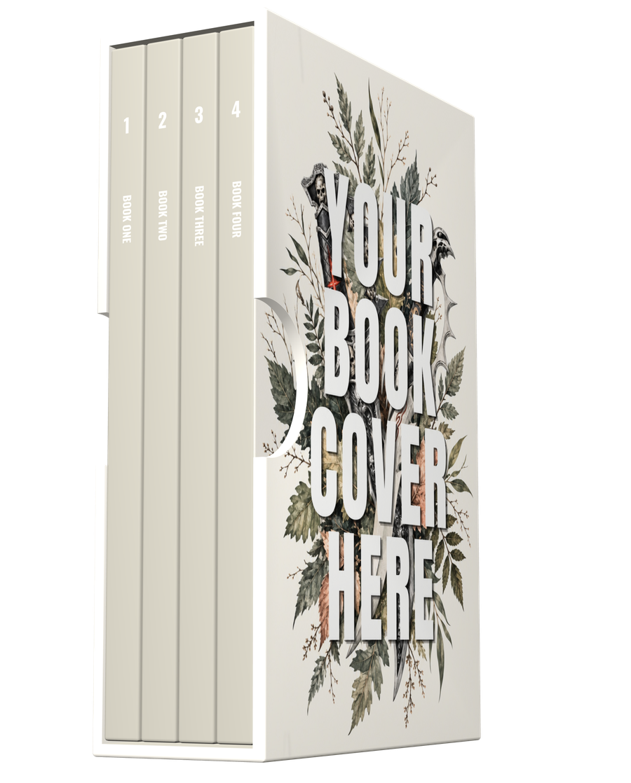 3D box set mockup of a four-book series