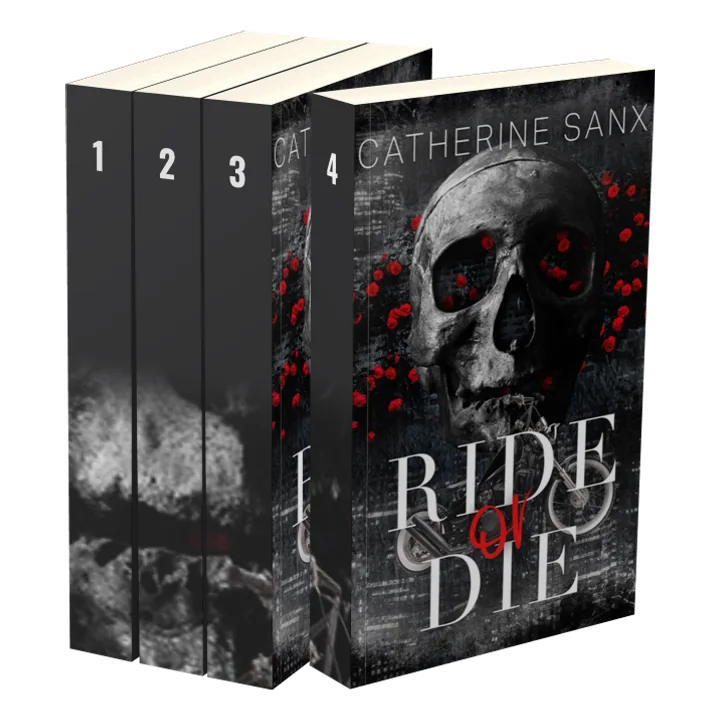 Four-book collection mockup, a row of paperbacks with the last one turned cover forward