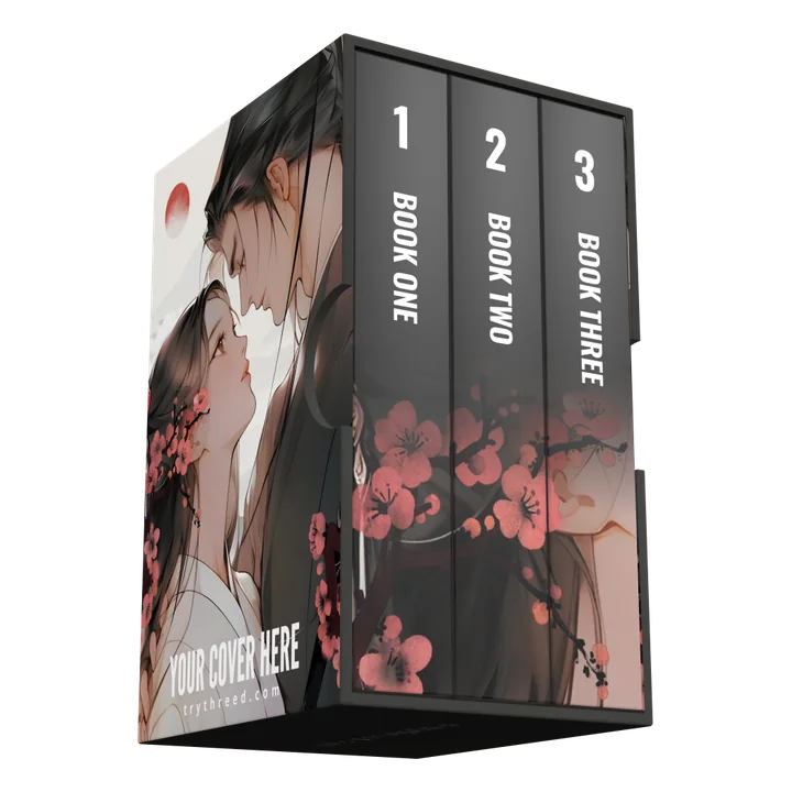 Three-book box set mockup at three-quarter angle