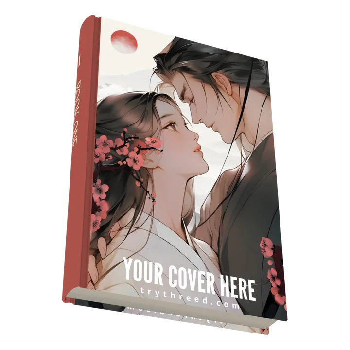 Single hardcover mockup with a red spine, turned to show the page block